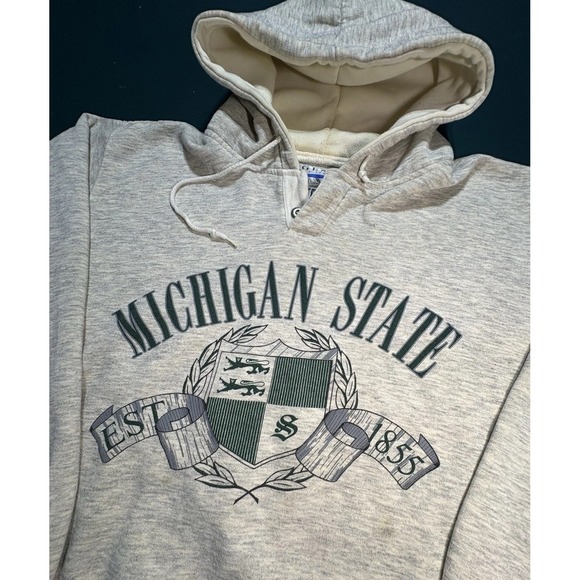 Vintage 90s Michigan State Hoodie Sweatshirt Men's XL Heather Gray Retro Heavy - Picture 2 of 15
